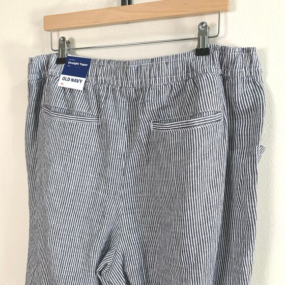 NEW Old Navy Sz XL High-Waisted Linen Blend Pull On Pants Blue Striped - Picture 6 of 9